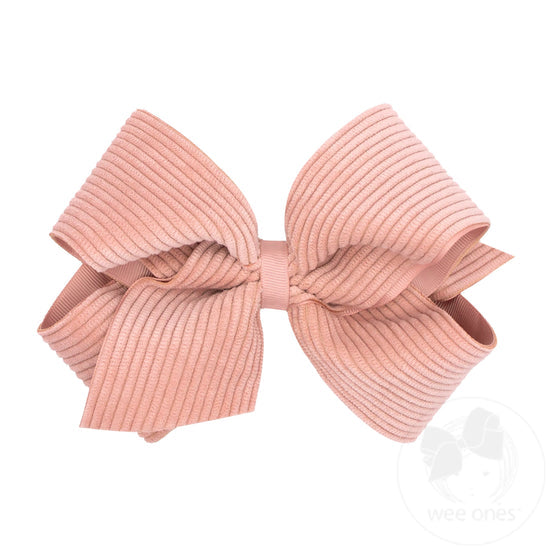 King Grosgrain Hair Bow with Wide Wale Corduroy Overlay | Assorted Colors