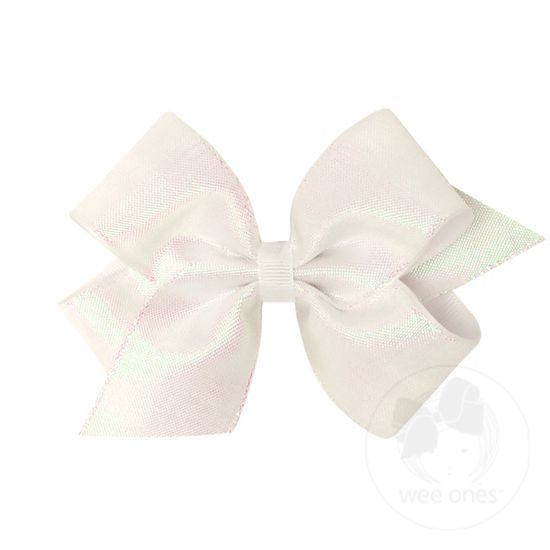 Medium Iridescent Shimmer and Grosgrain Overlay Girls Hair Bow | Assorted Colors