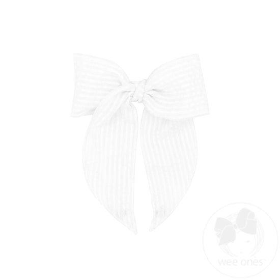 Seersucker Bowtie with Twisted Wrap and Whimsy Tails | White