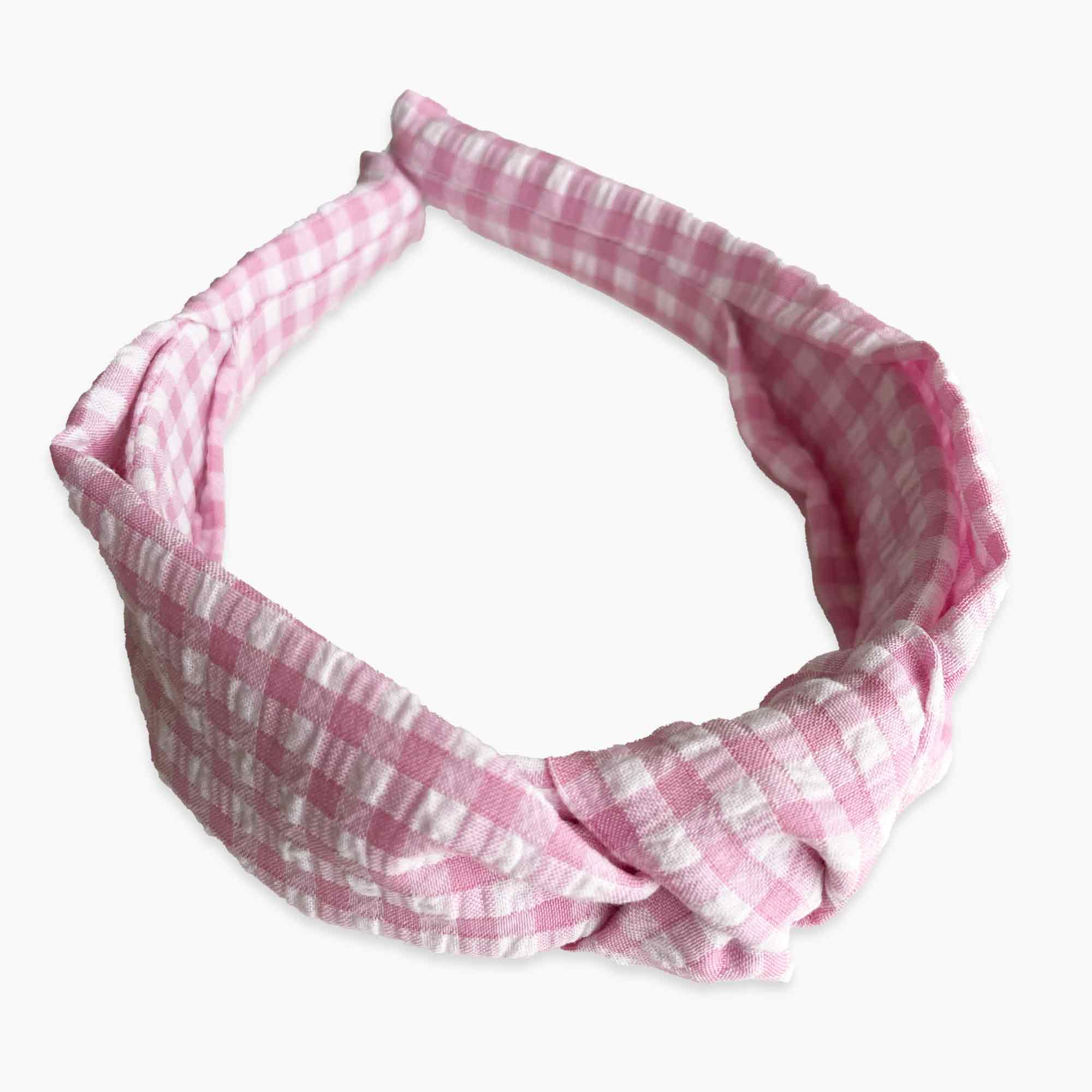 Seersucker Gingham Knotted Headband | Pink