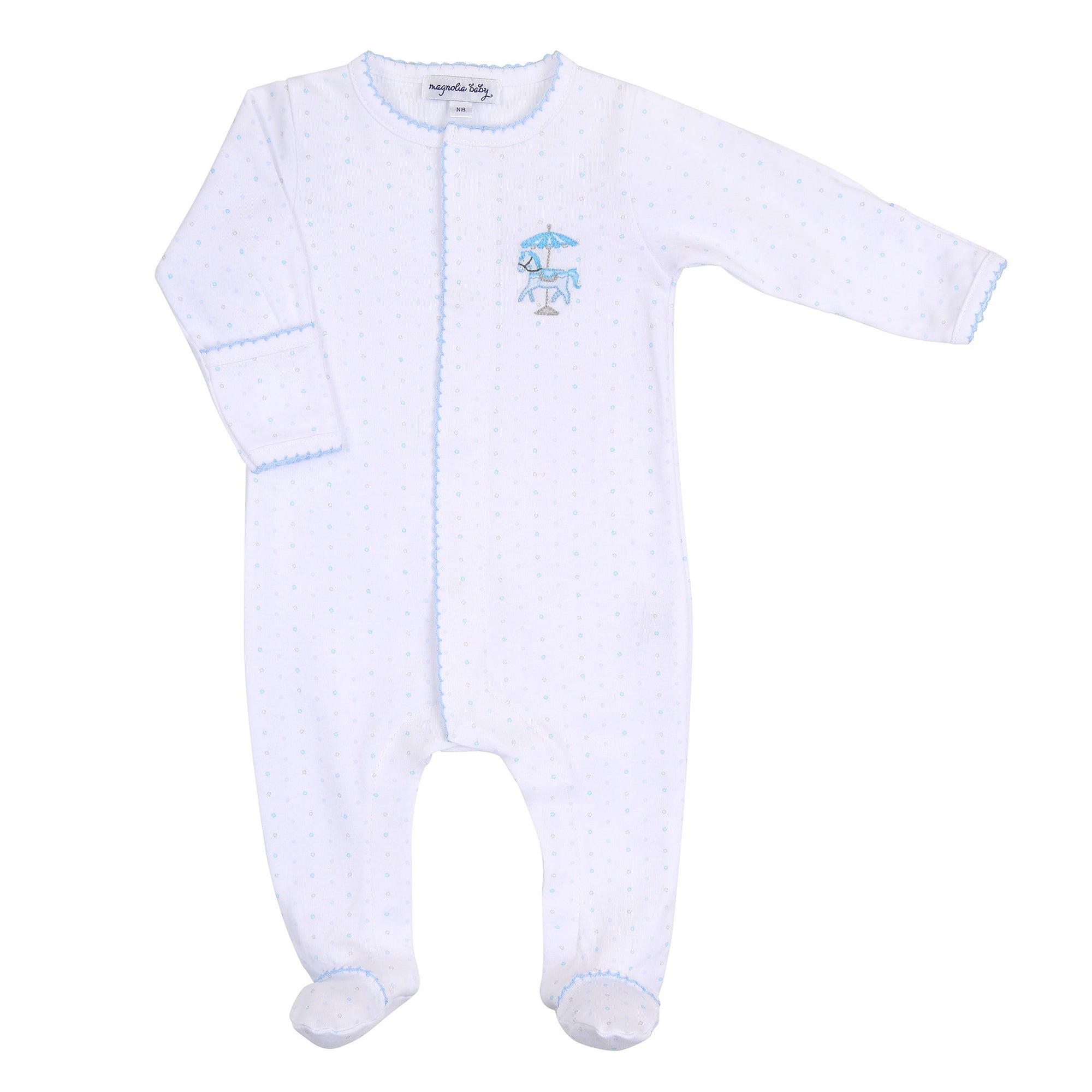 Carousel Embroidered Footie | Light Blue