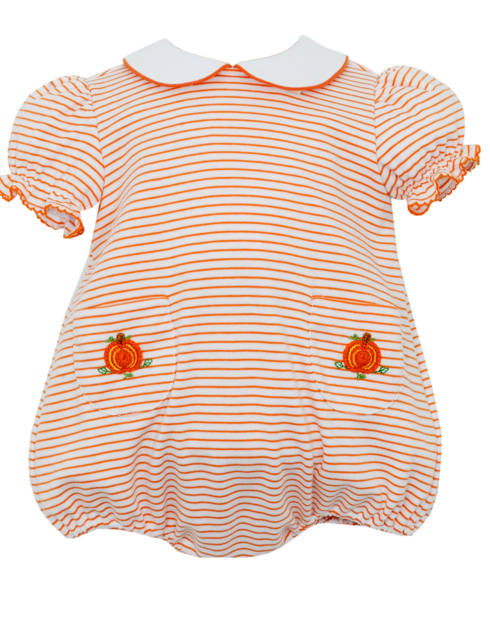 Orange and White Stripe Knit Bubble with Hand Embroidered Pumpkins
