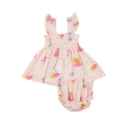 Daisy Boots Muslin Ruffle Strap Smocked Top and Diaper Cover
