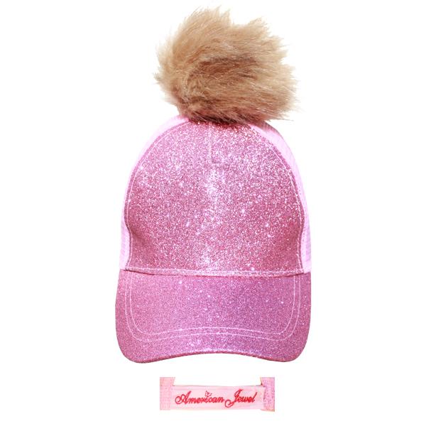 American Jewel Rockin' Candy Pom Pom Glitter Pink Cap