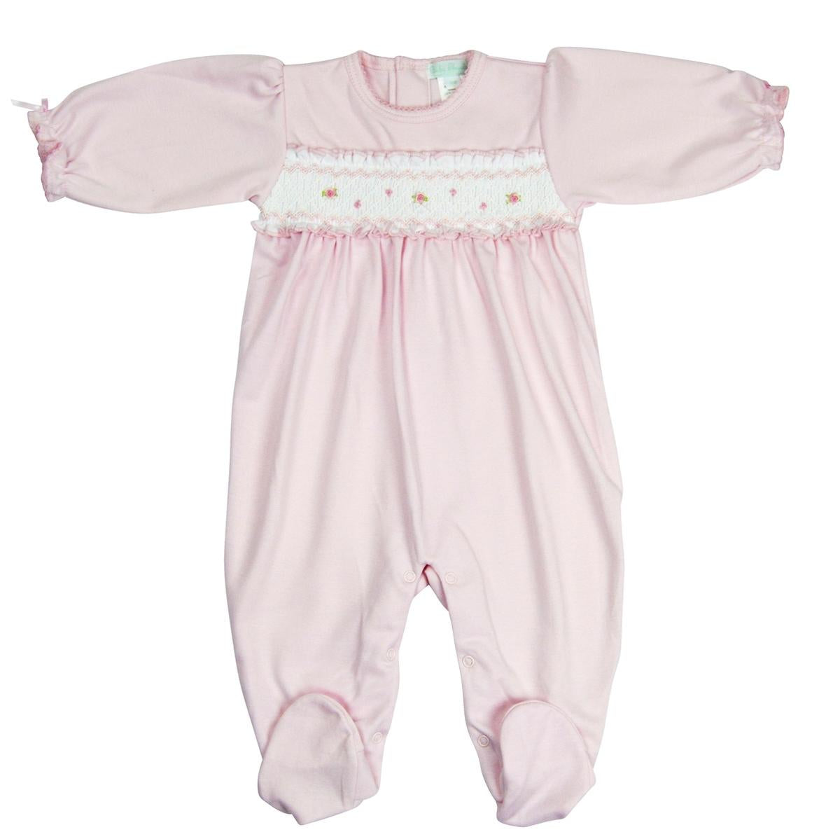 Pink Pima Cotton Smocked Footie