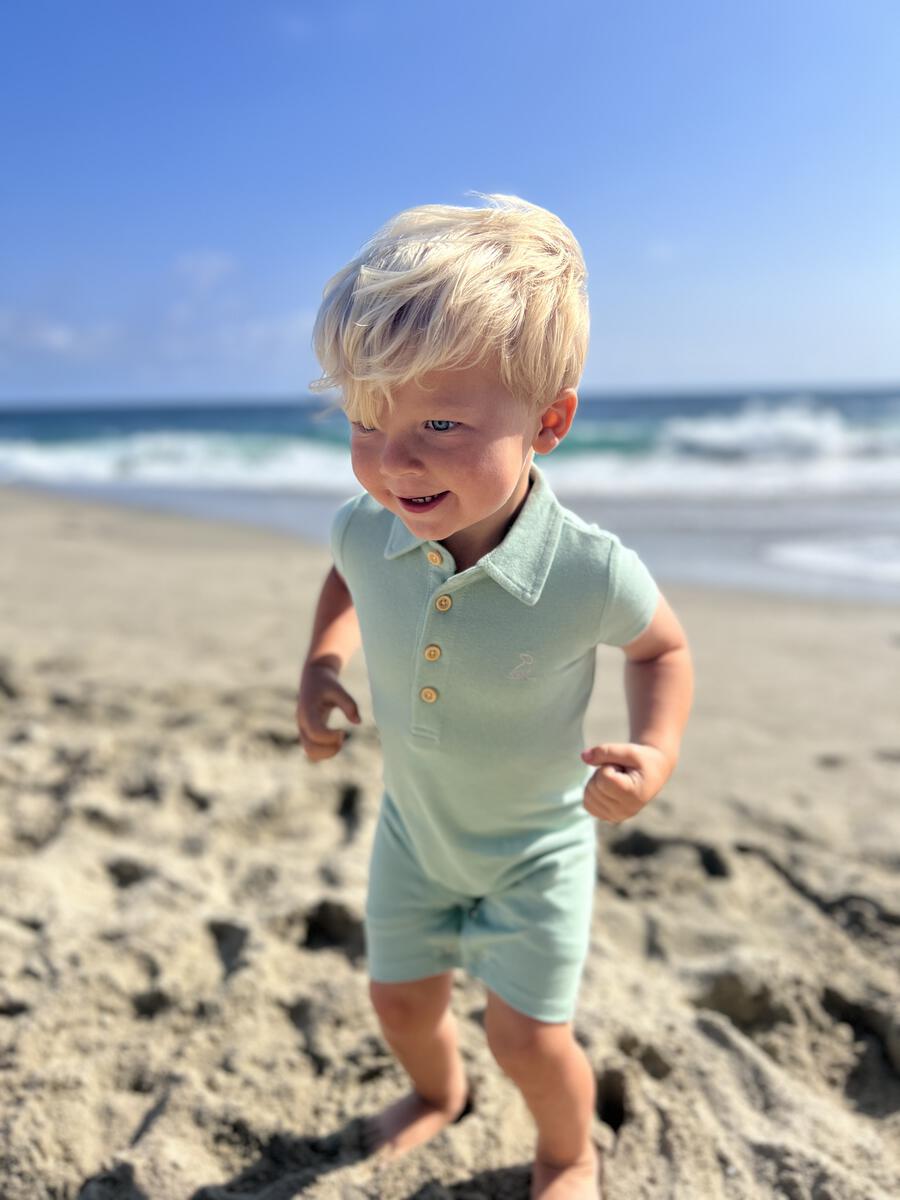Drift Pique Polo Romper | Sage
