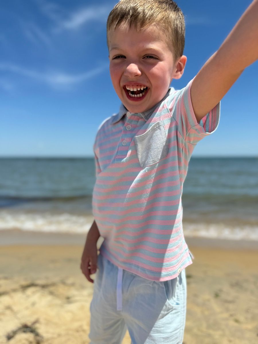 Anchor Stripe Polo | Pink and Sky Blue