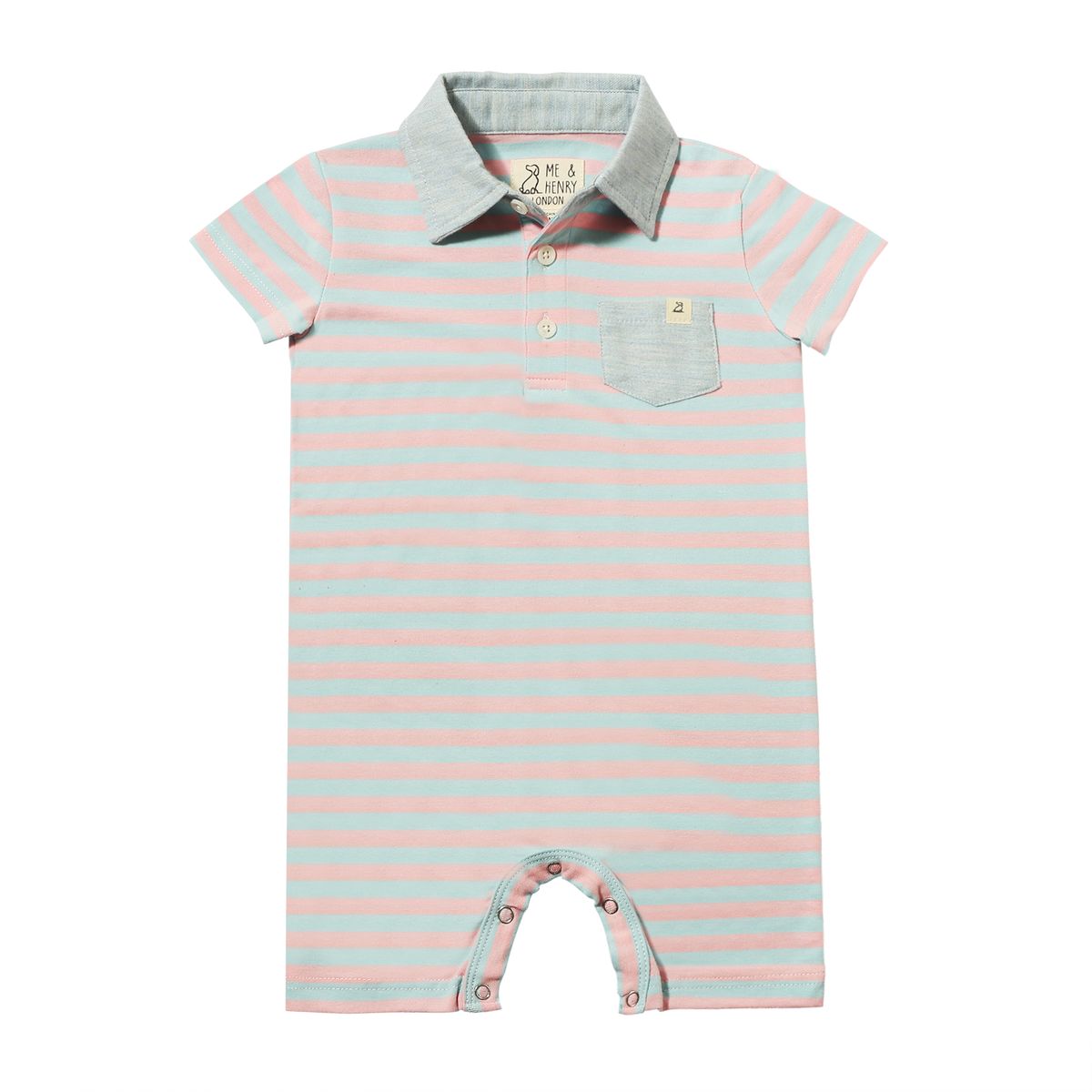 Saltash Stripe Polo Romper | Pink and Sky Blue
