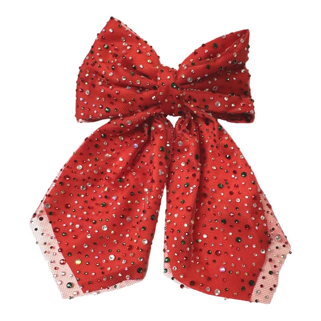Long Tail Jeweled Tulle Hair Bow with Tails | Assorted