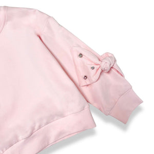 Rhinestone Bow Long Sleeve Pullover | Pink
