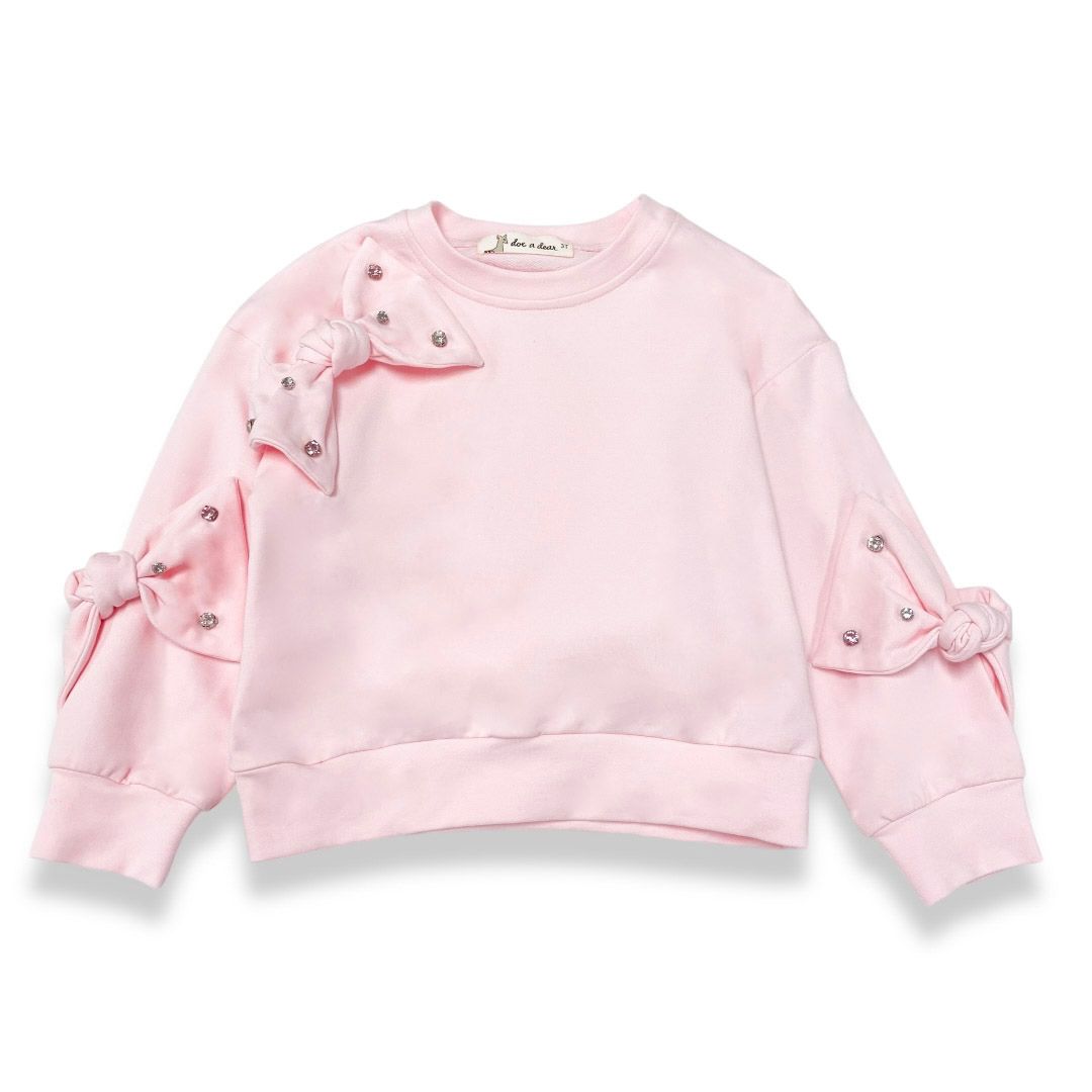 Rhinestone Bow Long Sleeve Pullover | Pink