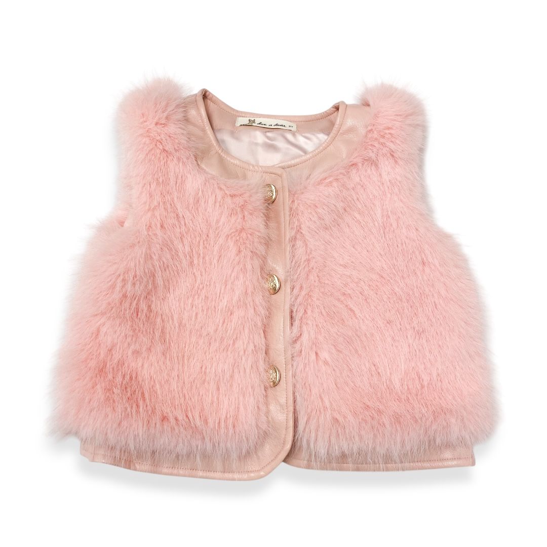Leather Trimmed Faux Fur Vest | Pink