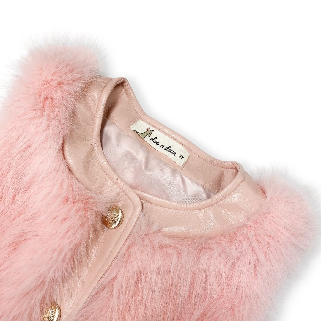 Leather Trimmed Faux Fur Vest | Pink