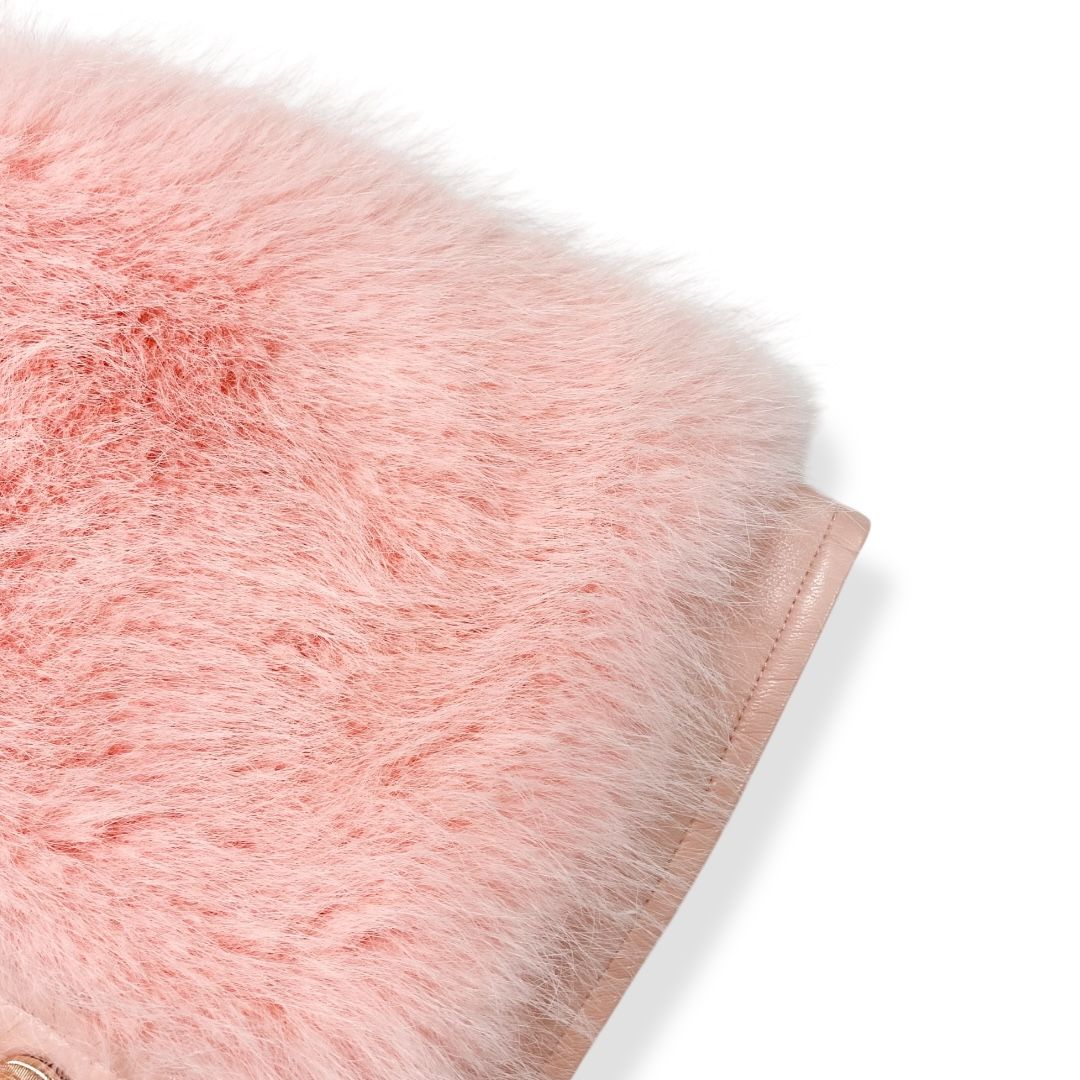 Leather Trimmed Faux Fur Vest | Pink