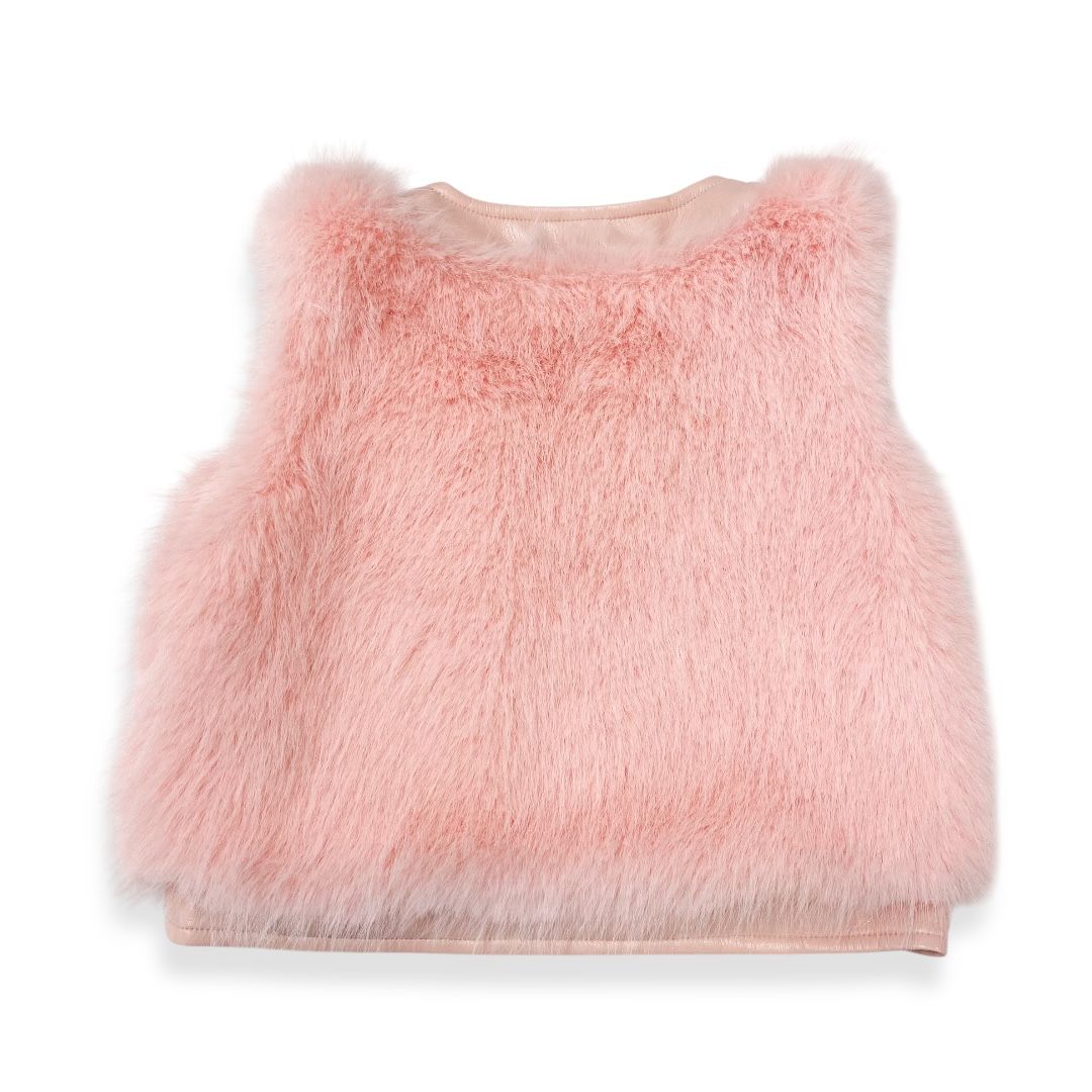 Leather Trimmed Faux Fur Vest | Pink
