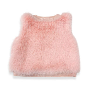 Leather Trimmed Faux Fur Vest | Pink