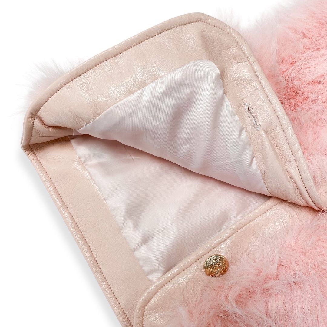 Leather Trimmed Faux Fur Vest | Pink