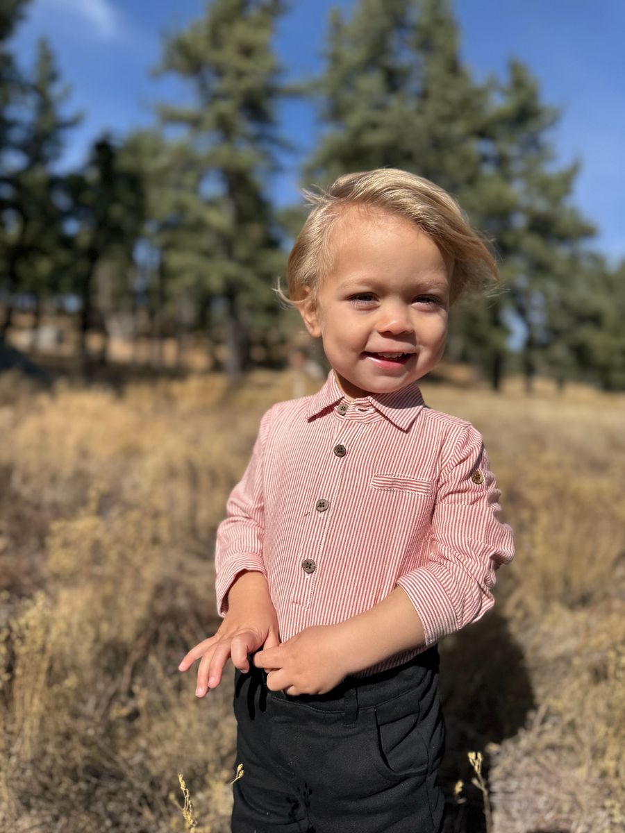 Jasper Long Sleeve Onesie | Red Mini Stripe