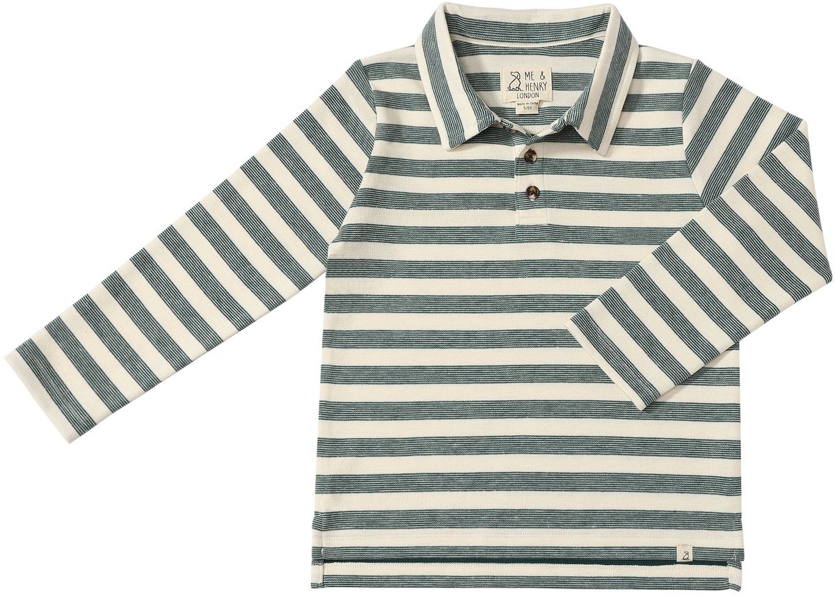 Midway Long Sleeve Polo Shirt | Green Cream Stripe