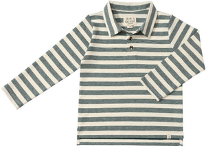Midway Long Sleeve Polo Shirt | Green Cream Stripe