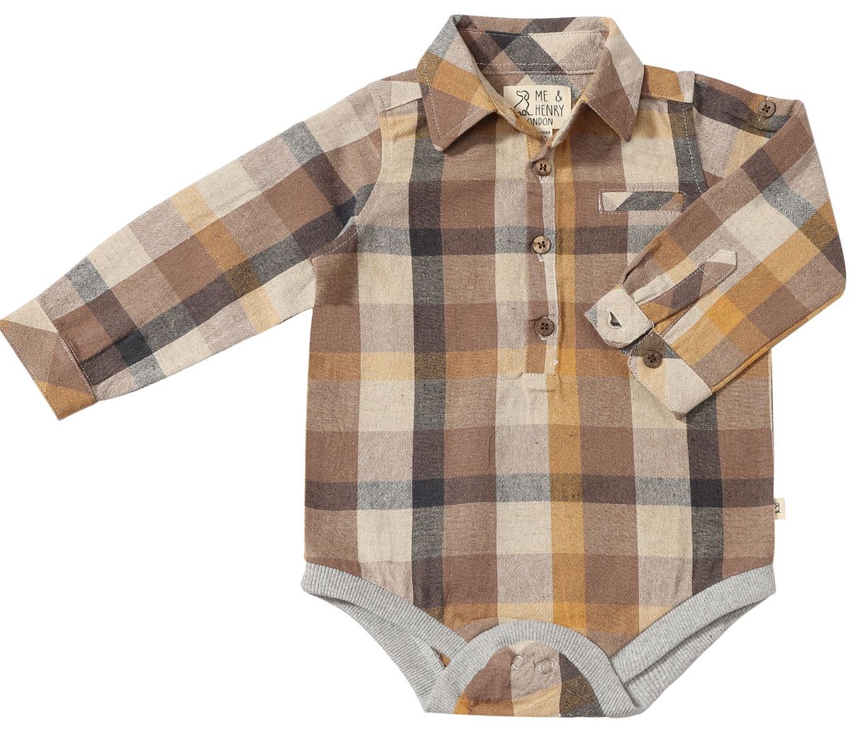 Jasper Long Sleeve Woven Onesie | Brown Madras