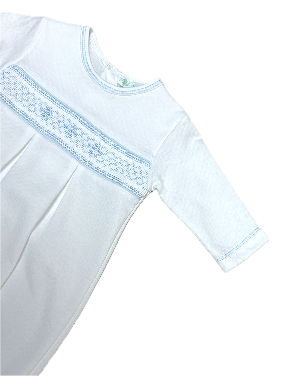 Sweet Baby Boy White Jacquard Blue Smocked Daygown