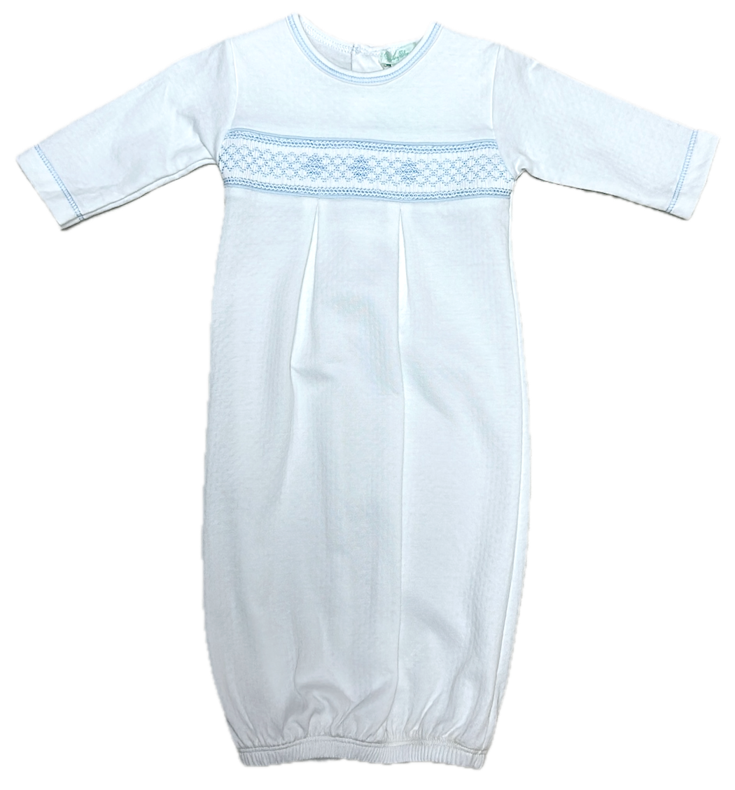 Sweet Baby Boy White Jacquard Blue Smocked Daygown