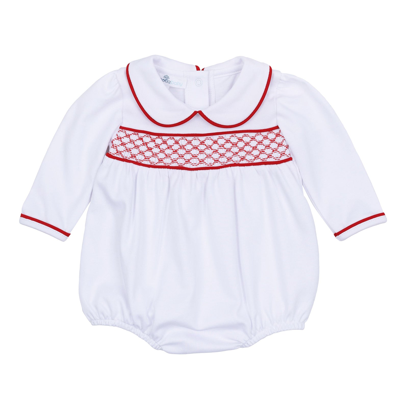 Red and White Essentials Smocked Long Sleeve Girl Bubble