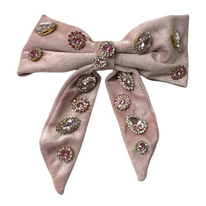 Velvet Jeweled Hair Bow with Tails | Assorted