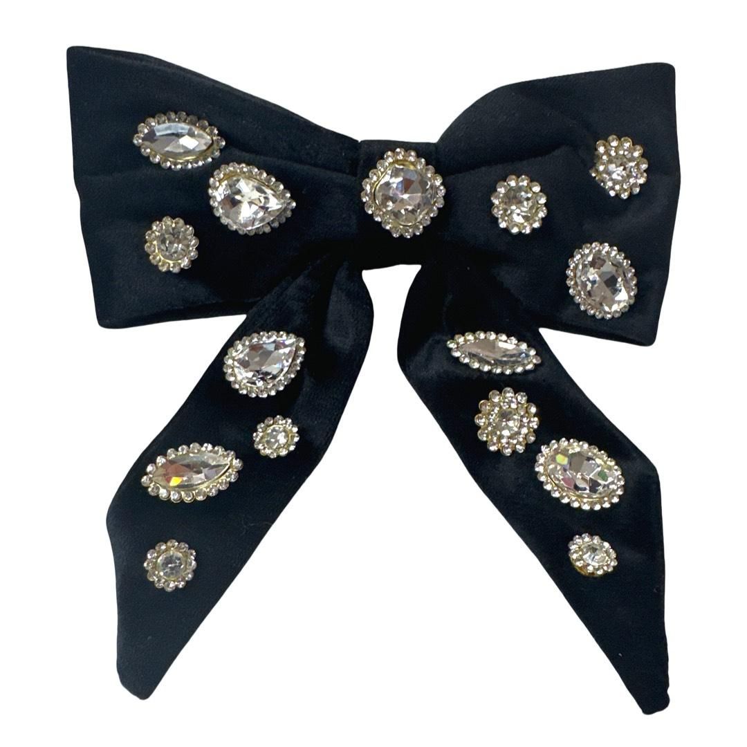 Velvet Jeweled Hair Bow with Tails | Assorted