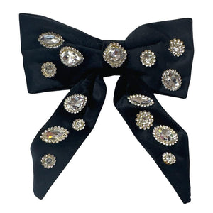 Velvet Jeweled Hair Bow with Tails | Assorted