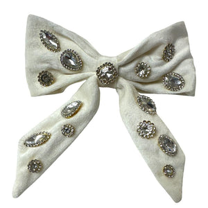 Velvet Jeweled Hair Bow with Tails | Assorted
