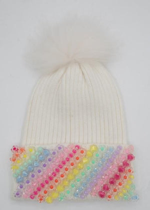 Charm Cuff Beanie with Fur Pom