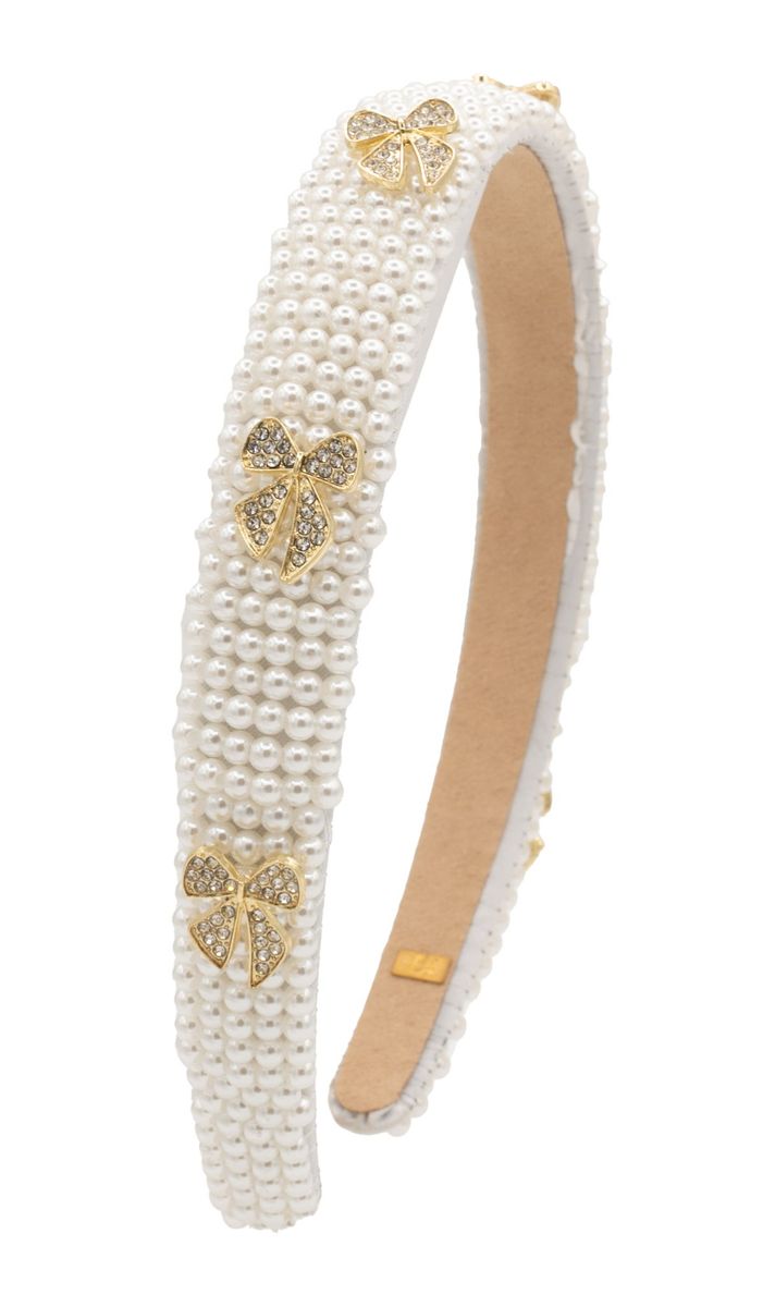 Full Pearl Headband with Rhinestone Bow Charms