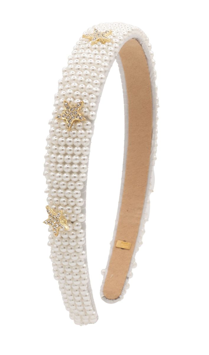Full Pearl Headband with Rhinestone Star Charms