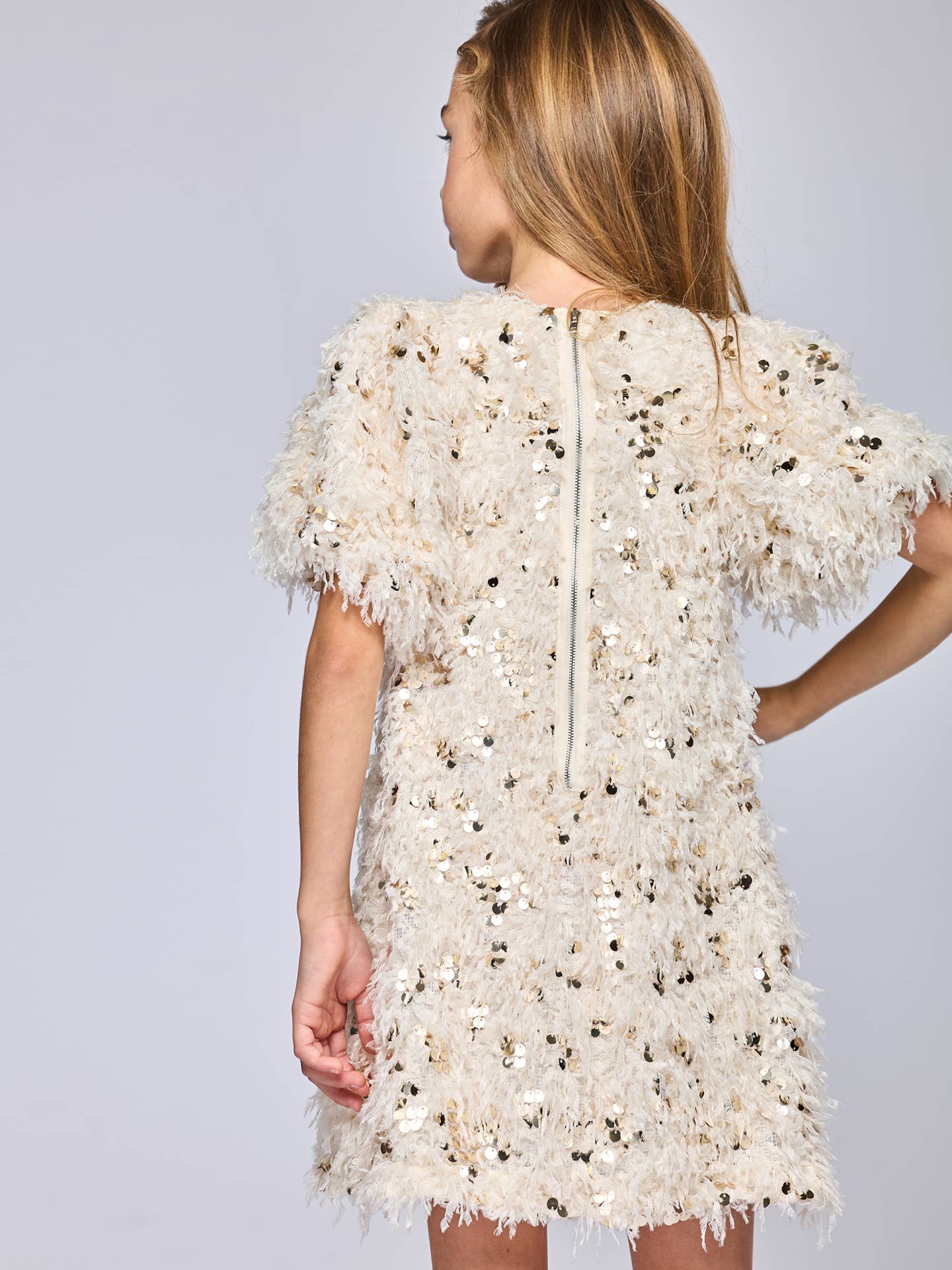 Faux Feather Sequins Dress with Chest Keyhole