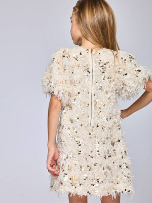 Faux Feather Sequins Dress with Chest Keyhole