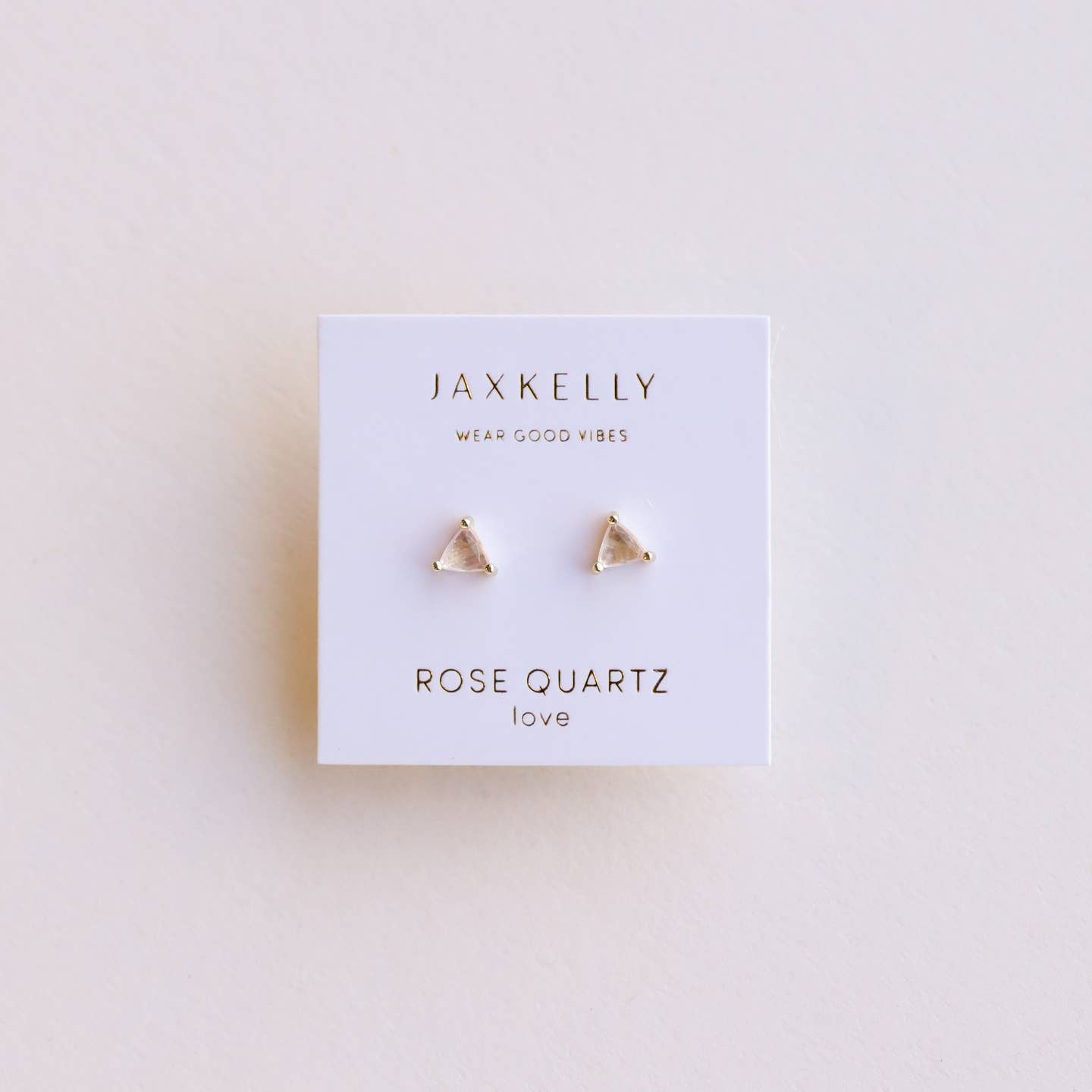 Mini Triangle Rose Quartz Stud Earrings | 18k Gold Vermeil