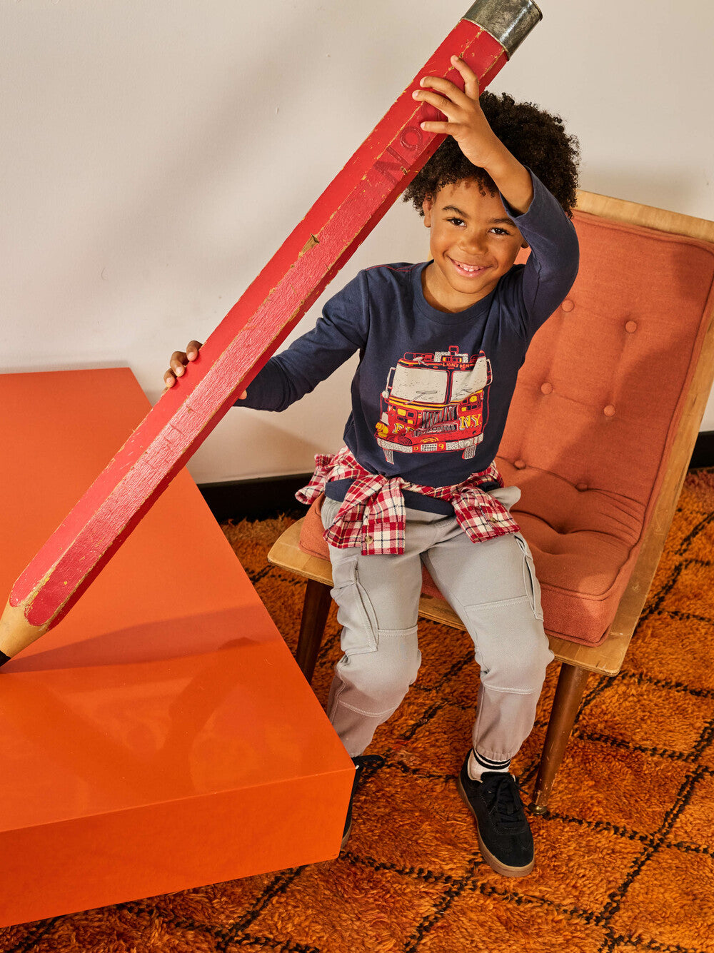 Long Sleeve Layered Graphic Tee | Firetruck