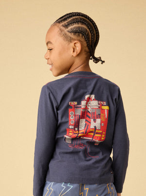 Long Sleeve Layered Graphic Tee | Firetruck
