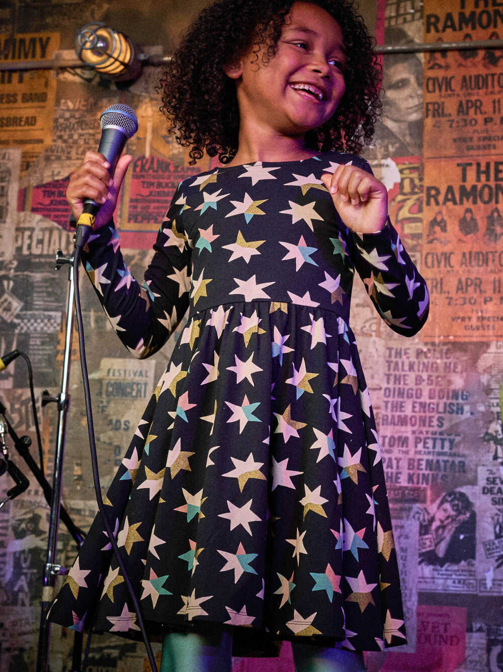 Printed Ballet Dress | Colorblock Metallic Stars