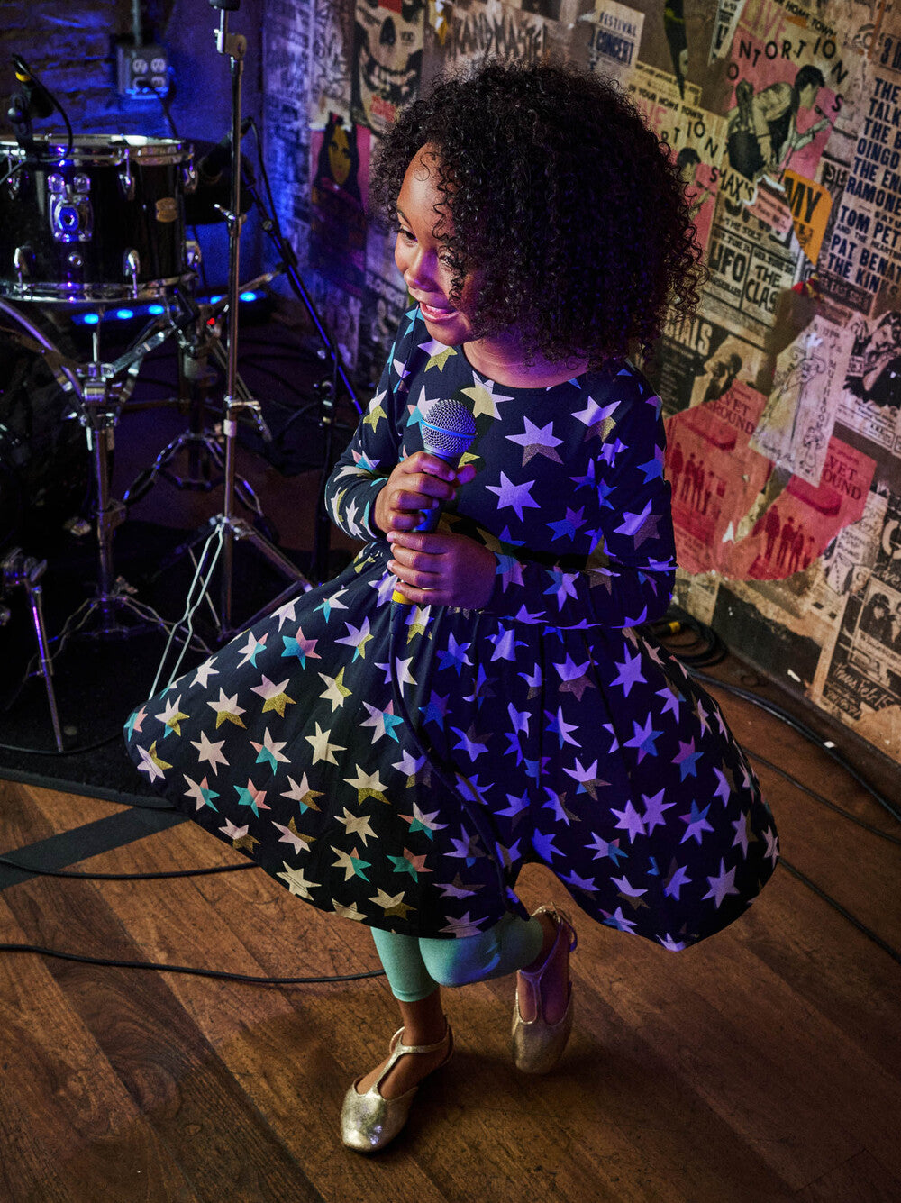 Printed Ballet Dress | Colorblock Metallic Stars