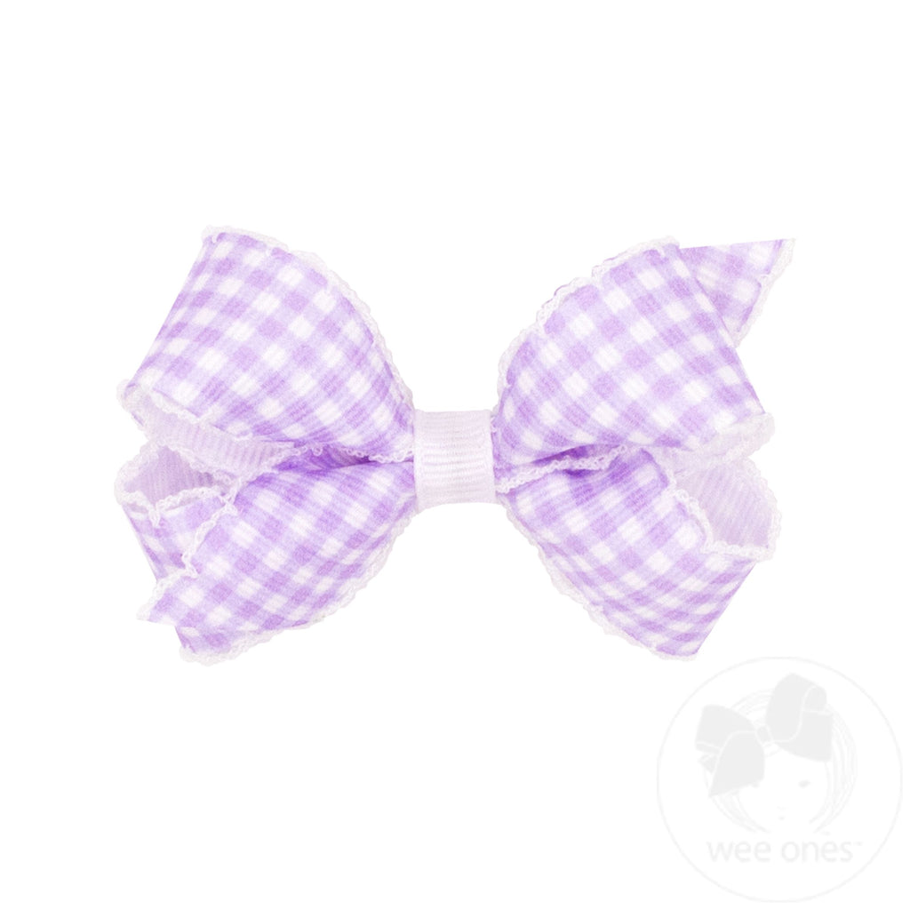 Mini Gingham-Printed Grosgrain Hair Bow with Moonstitch Edge | Assorted