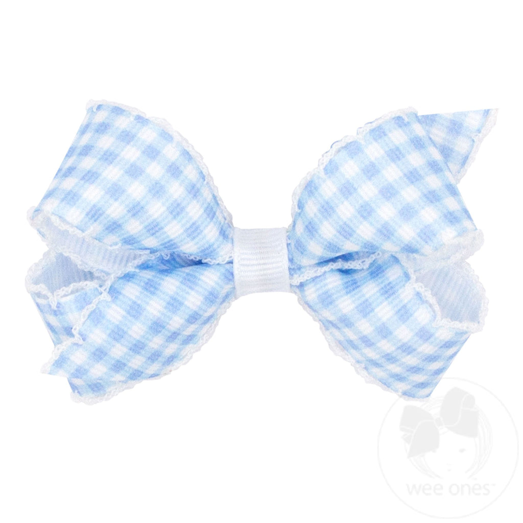 Mini Gingham-Printed Grosgrain Hair Bow with Moonstitch Edge | Assorted