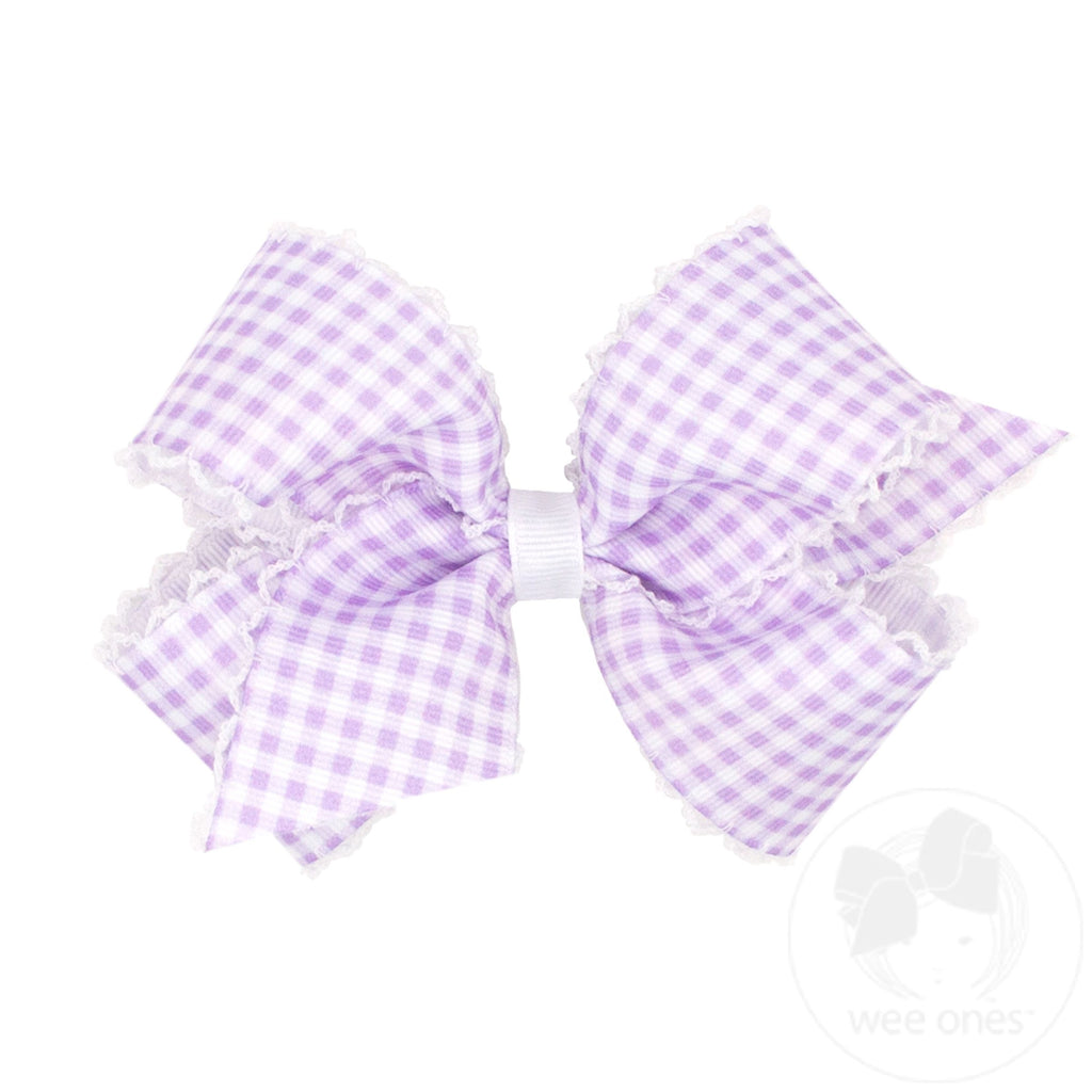Medium Gingham-Printed Grosgrain Hair Bow with Moonstitch Edge | Assorted