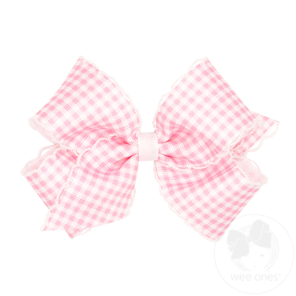 Medium Gingham-Printed Grosgrain Hair Bow with Moonstitch Edge | Assorted