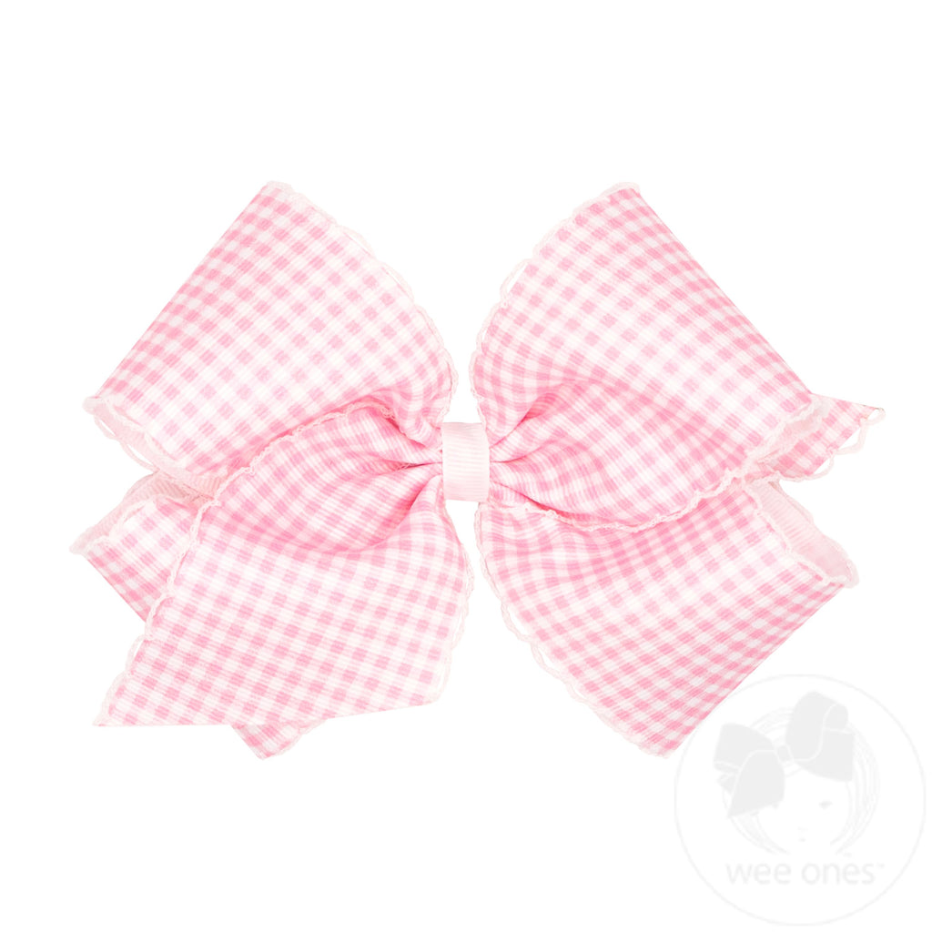 King Gingham-Printed Grosgrain Hair Bow with Moonstitch Edge | Assorted