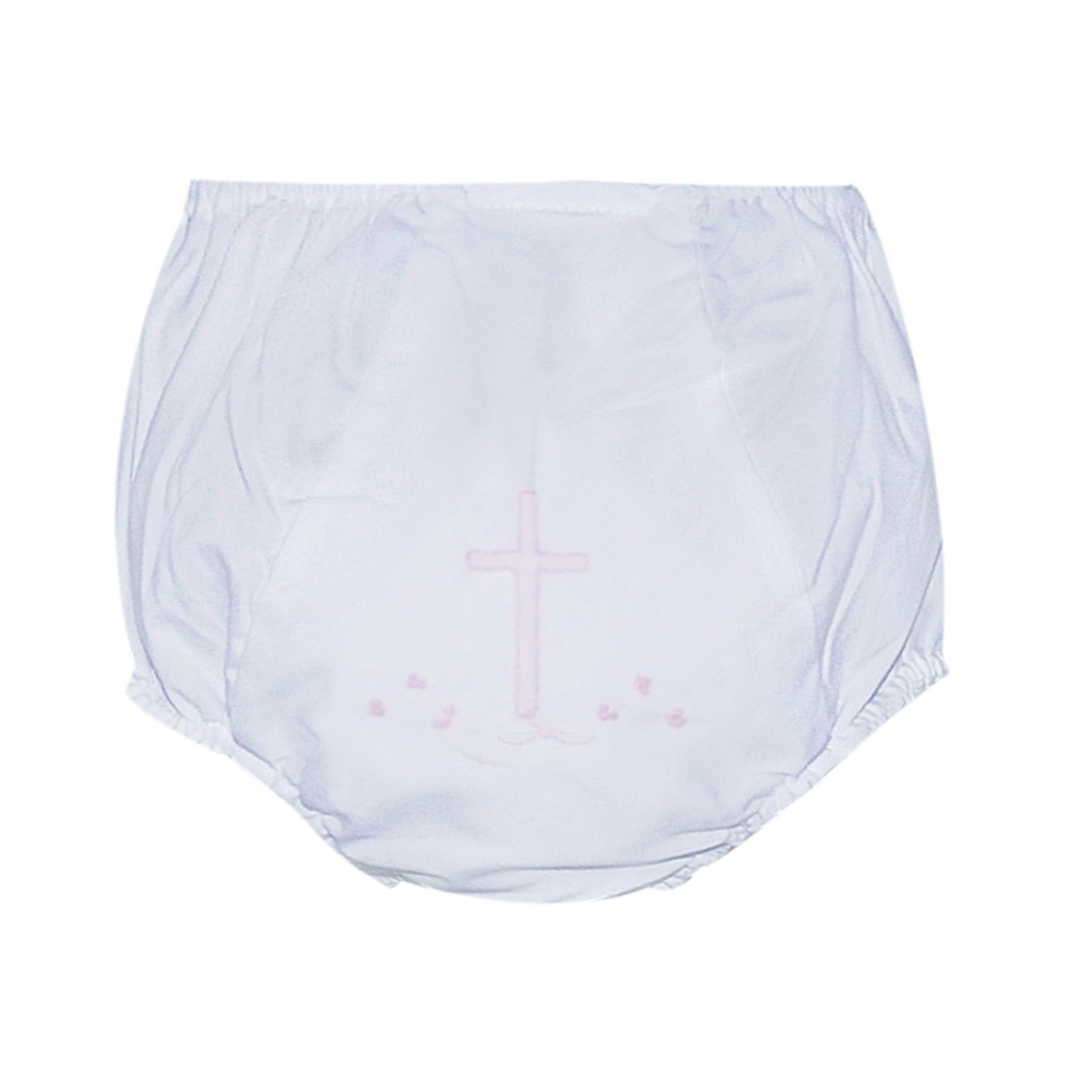 White Embroidered Landon Diaper Cover | Pink Cross