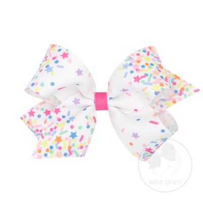 Birthday-themed Pastel Confetti Printed Grosgrain Hair Bow | Assorted