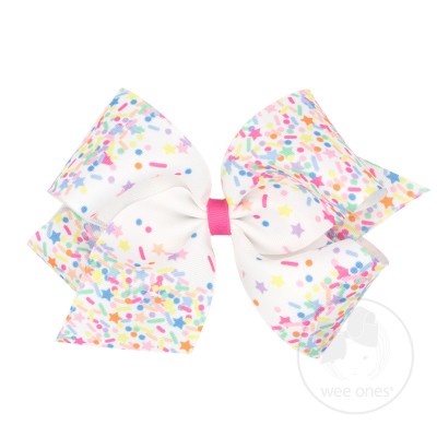 Birthday-themed Pastel Confetti Printed Grosgrain Hair Bow | Assorted